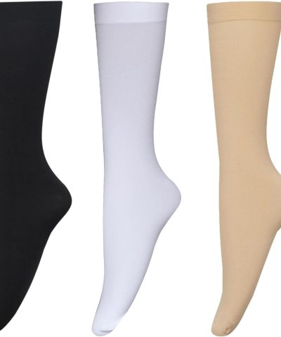3-Pair Opaque Nylon Knee-High Trouser Socks with Moderate Thickness and Soft Stay-Up Comfort Top