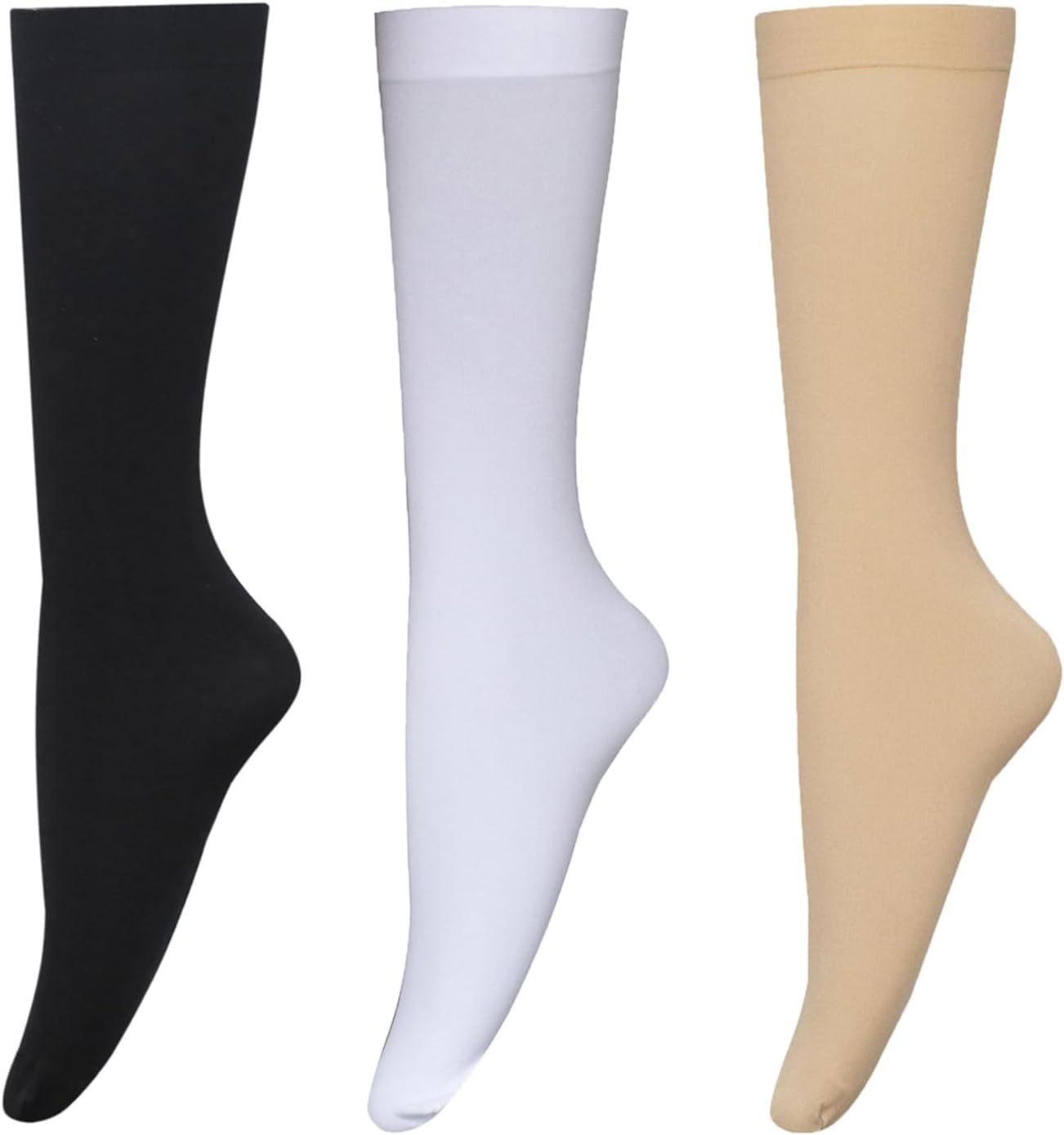 3-Pair Opaque Nylon Knee-High Trouser Socks with Moderate Thickness and Soft Stay-Up Comfort Top