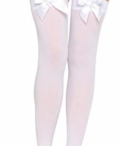 Satin Bow-Accent Sheer Nylon Thigh-High Stockings, One Size