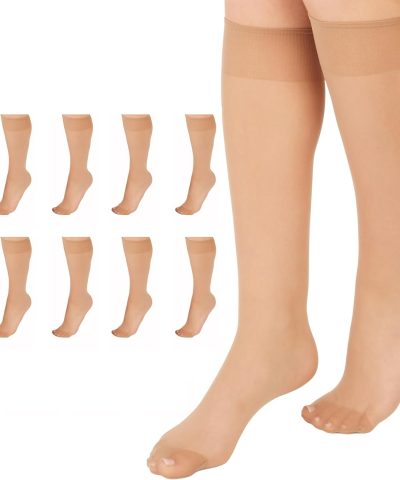 Classic 100% Nylon Knee-High Stockings with Reinforced Toe and Stay-Put Comfort Top, One Size