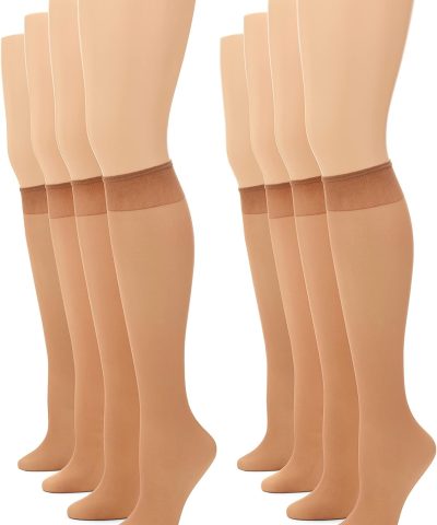 Value-Pack Sheer Nylon Knee-High Stockings with Stay-Put Comfort Top and Sheer Toe
