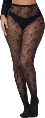 High-Waist Patterned Fishnet Tights with Stretch Mesh and One Size Fit