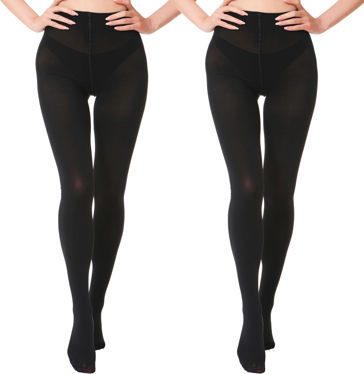 2-Pair Pack Opaque Nylon-Spandex Tights with Smooth Waistband and Soft Stretch