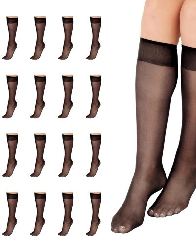 100% Nylon Knee-High Hosiery with Sheer Toe and Stay-Up Comfort Band, One Size