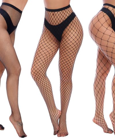 Alternative view of High-Waist Fishnet Nylon-Spandex Tights with Reinforced Toe and Breathable Stretch Mesh